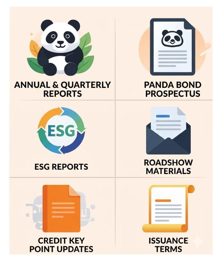 Annual & Quarterly Reports, Panda Bond Prospectus, ESG Reports, Roadshow Materials, Credit Key Point Updates, Issuance Terms